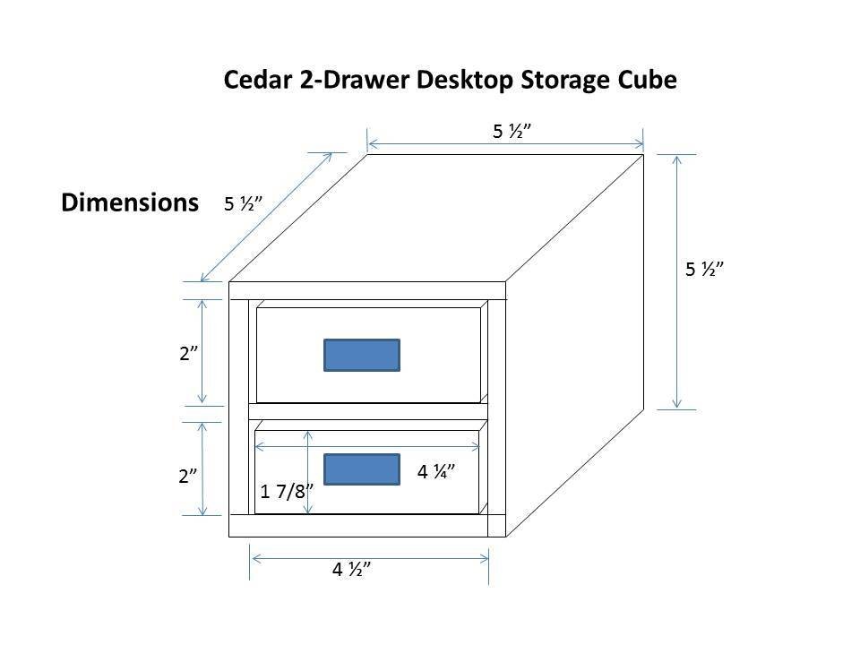 1-Board Cedar 2-Drawer Desktop Storage Cube dimension diagram 1