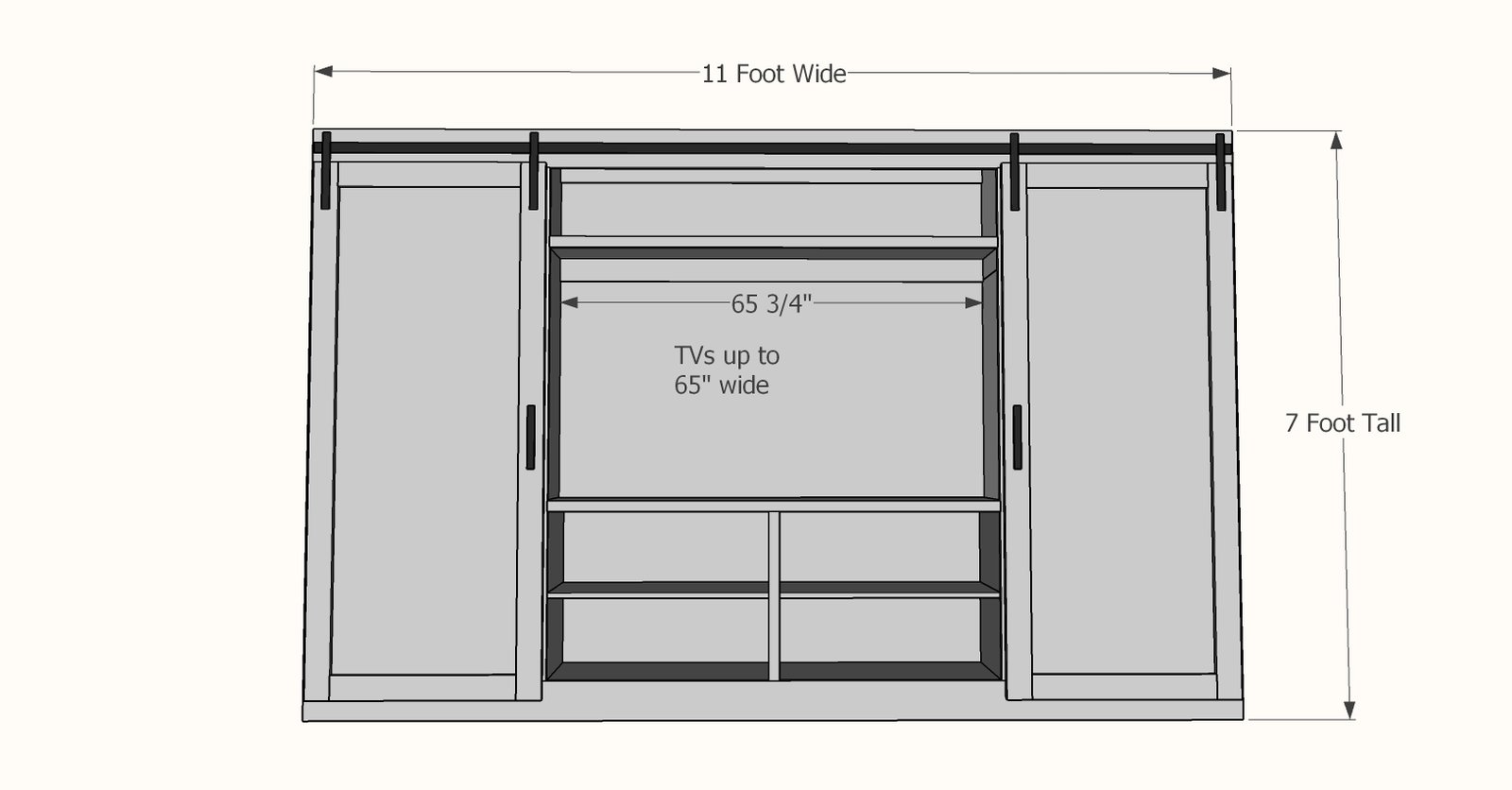 11 Foot Barn Door Entertainment Center dimension diagram 1