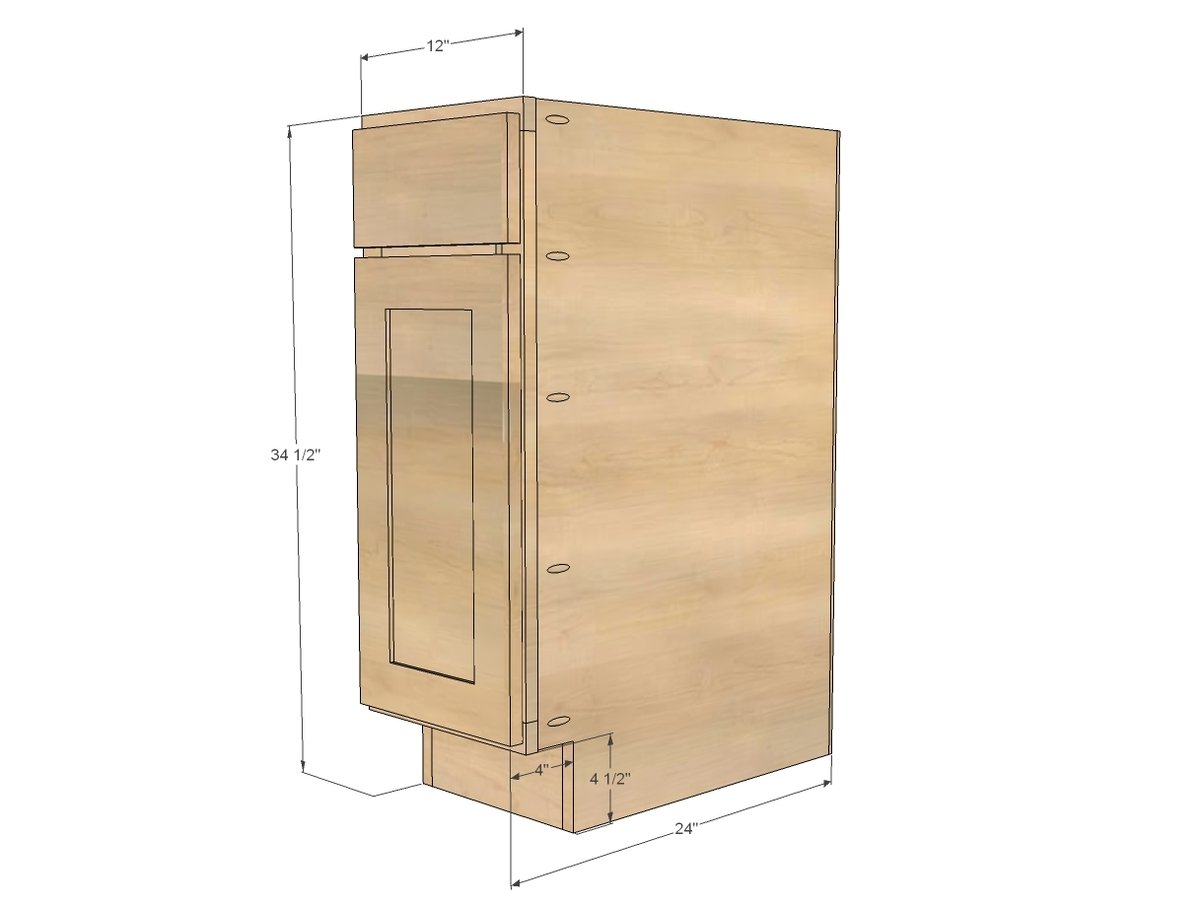 12" Base Cabinet Door/Drawer Combo (Momplex White Kitchen) dimension diagram 1