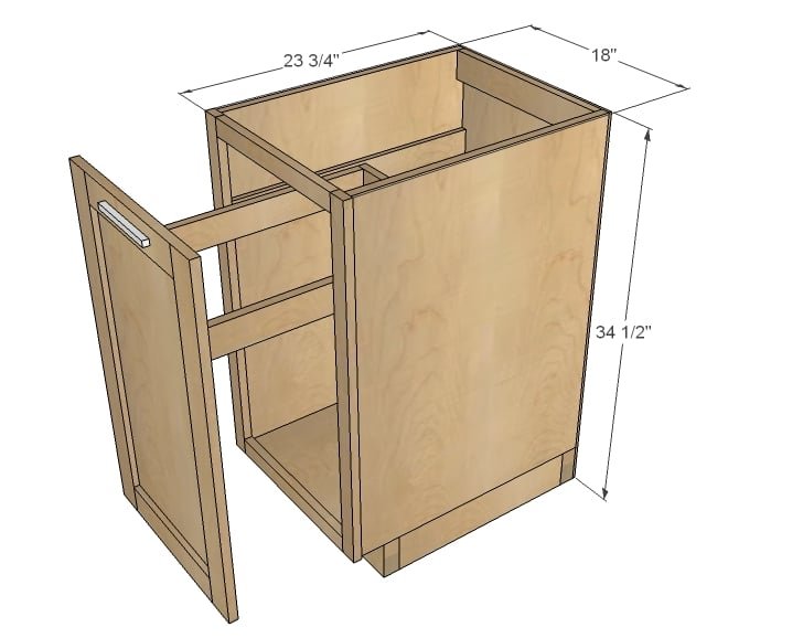 18" Kitchen Base Cabinet (Face Frame) Trash Pull Out or Storage Cupboard with Door dimension diagram 1