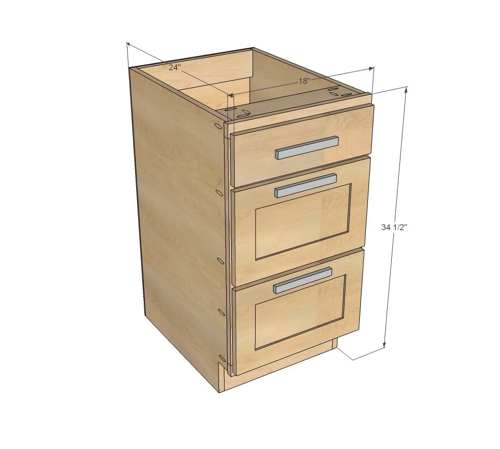 18" Kitchen Cabinet Drawer Base dimension diagram 1