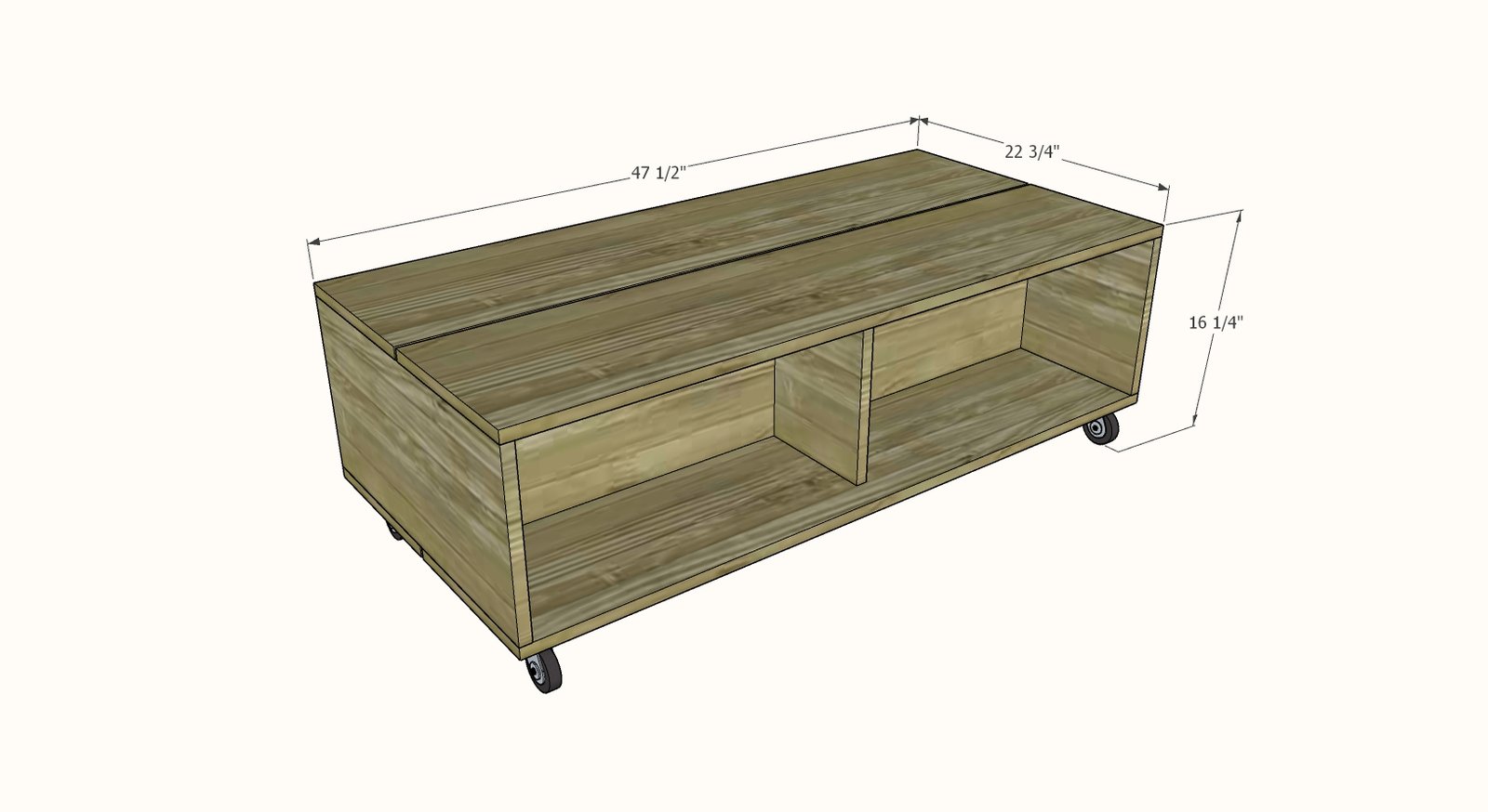 1x12 Coffee Table with Storage and Shelves dimension diagram 1