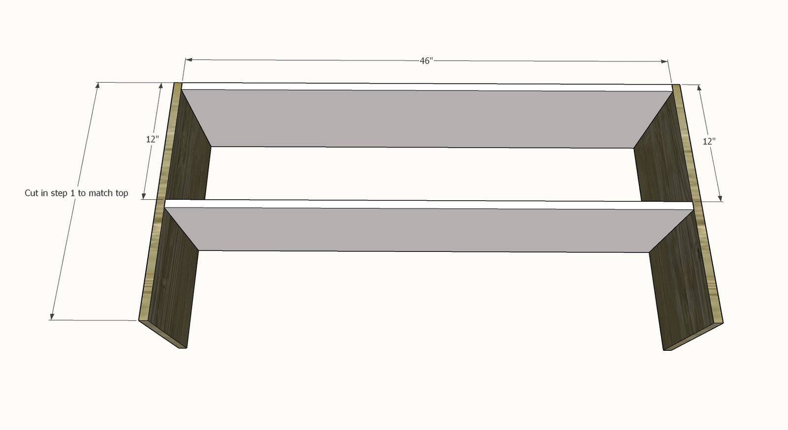 1x12 Coffee Table with Storage and Shelves — step 2