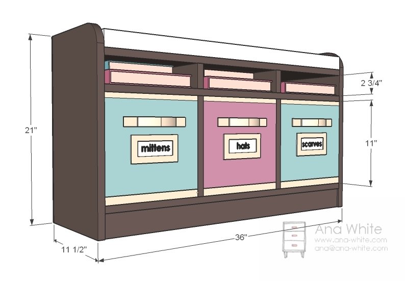 1x12 Cubby Bench dimension diagram 1