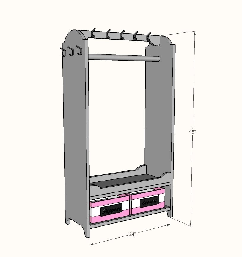 1x12 Pine Board Dress Up Wardrobe dimension diagram 1