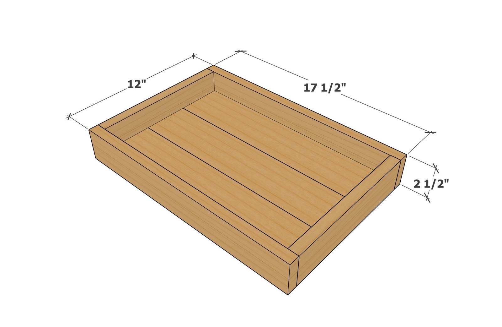 1x3 and 1x4 Wood Box Tray dimension diagram 1