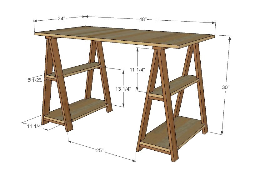 1x3 Sawhorse Desk dimension diagram 1