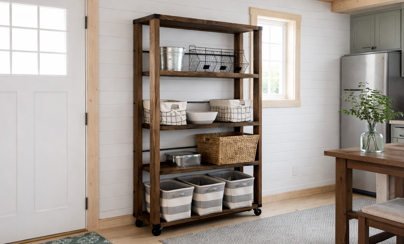 2x Wood Rolling Shelf