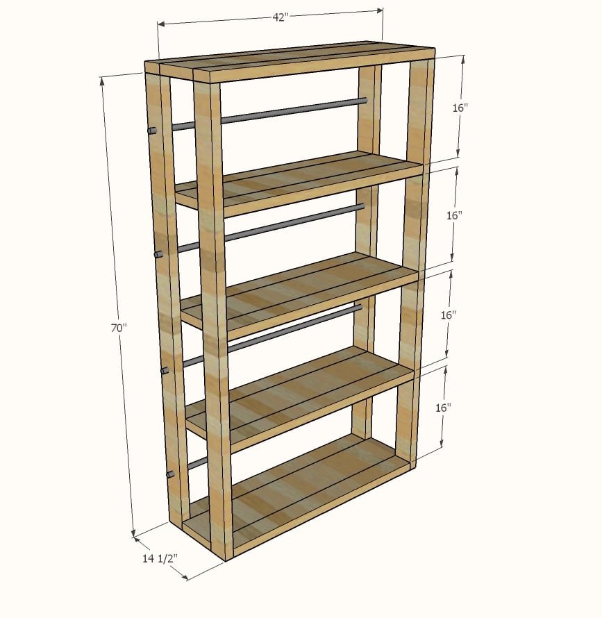 2x Wood Rolling Shelf dimension diagram 1