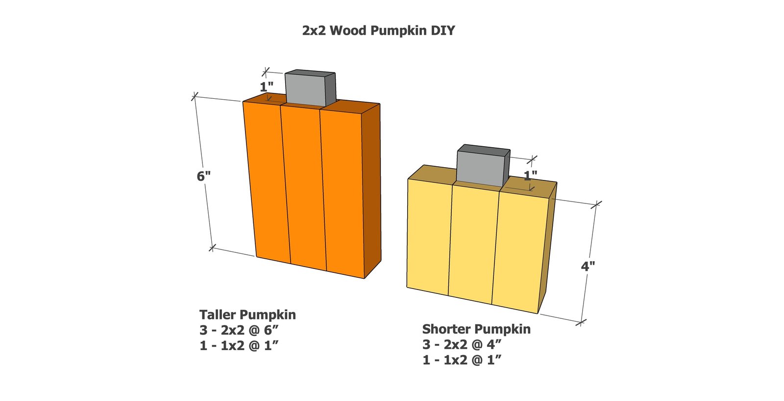 2x2 DIY Wood Pumpkin Decor for Mantle or Tabletops dimension diagram 1