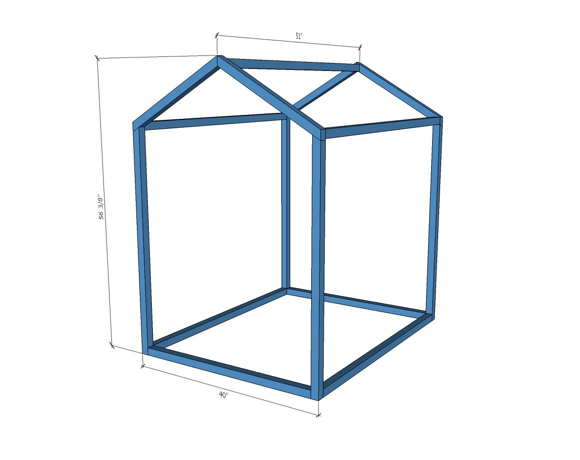 2x2 House Shaped Indoor Playhouse Frame dimension diagram 1