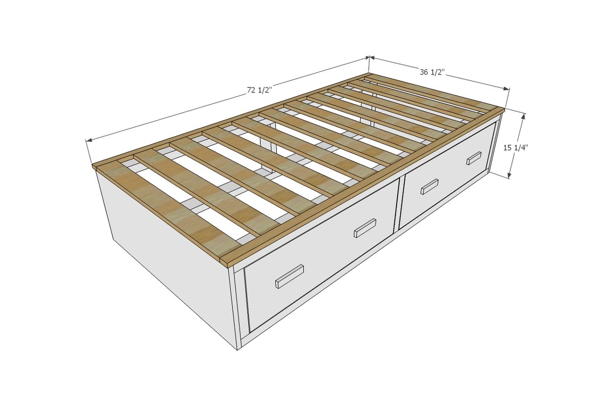 2x4 Captains Bed with Flip Down Storage dimension diagram 1