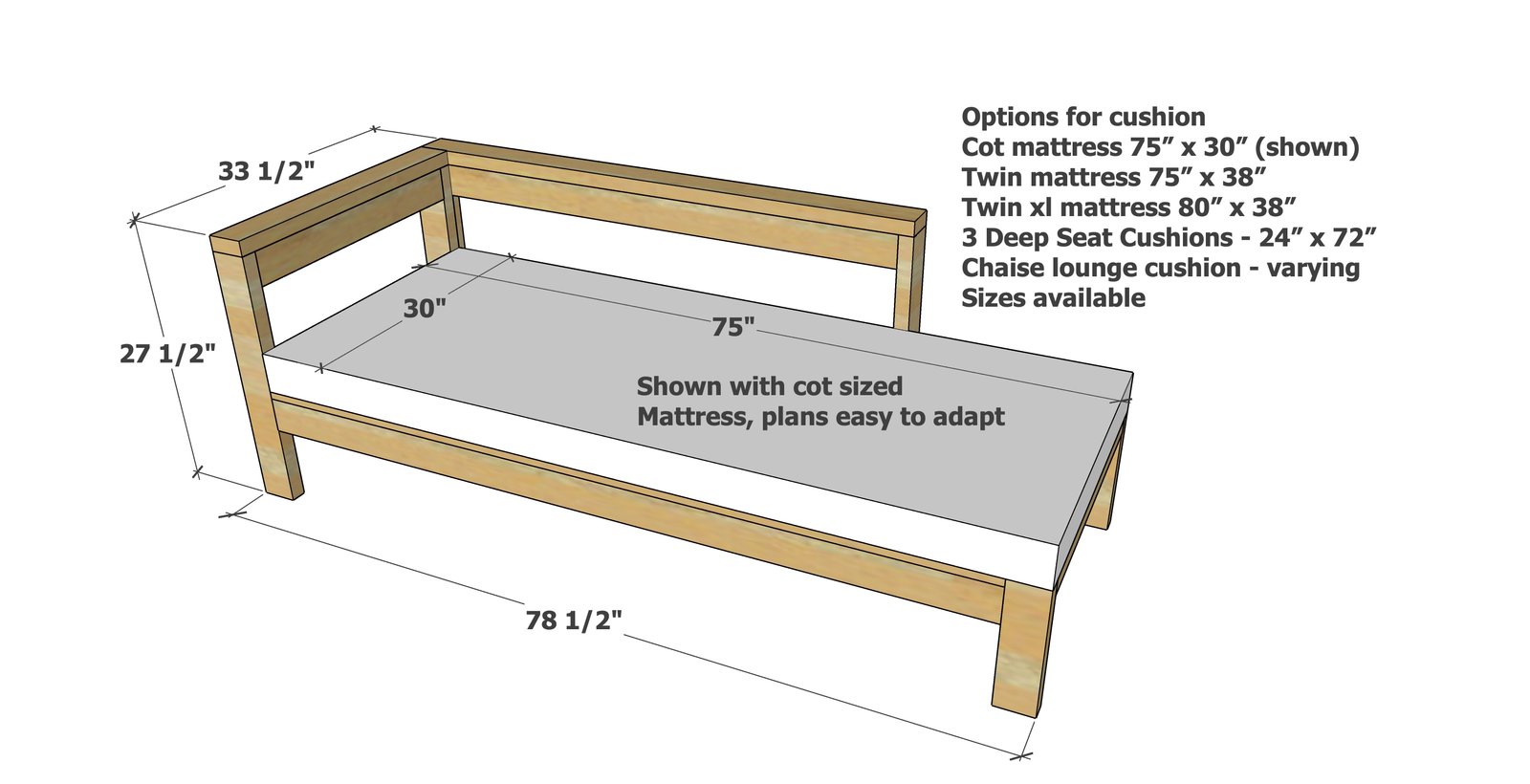 2x4 Outdoor Chaise Lounge dimension diagram 1
