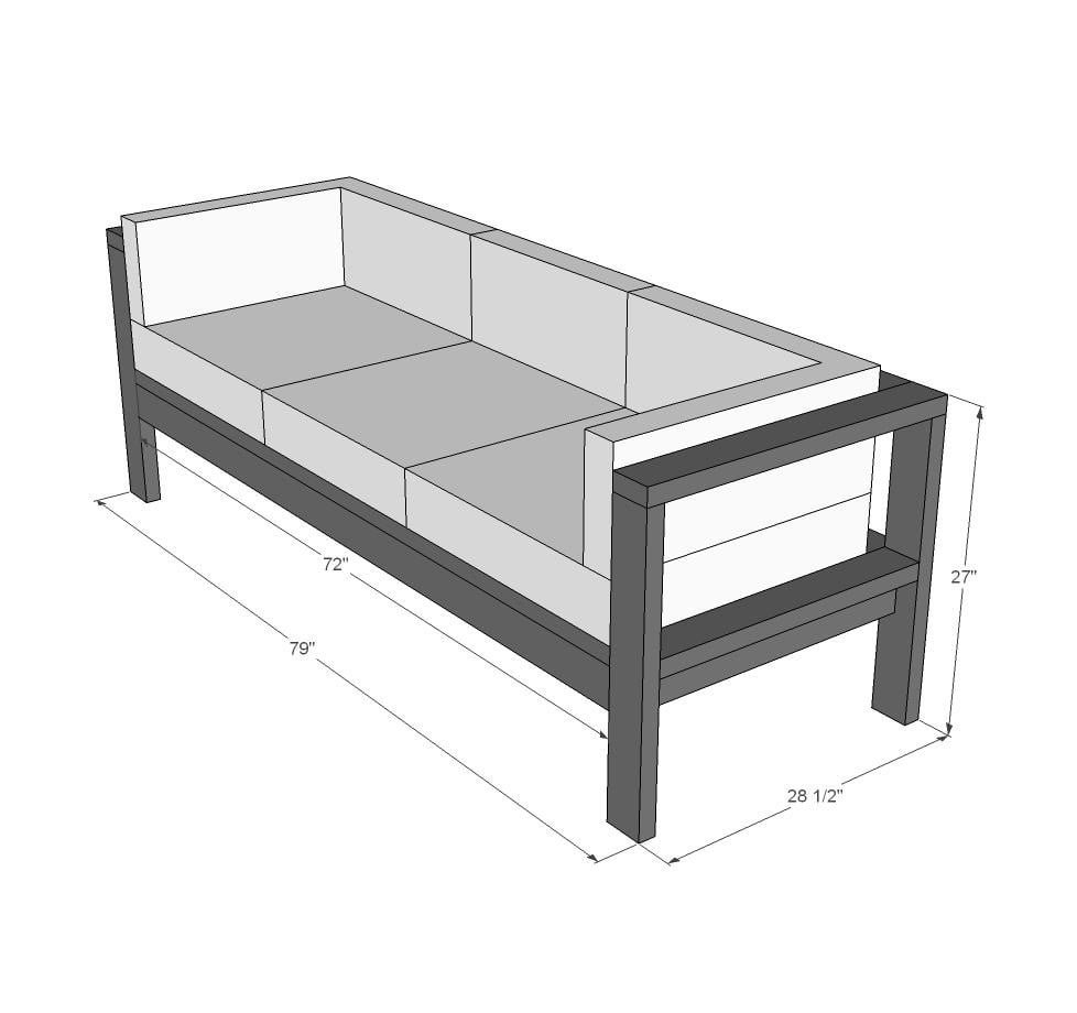 2x4 Outdoor Sofa dimension diagram 1