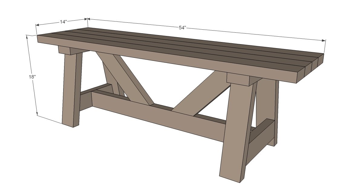2x4 Truss Style Farm Bench dimension diagram 1