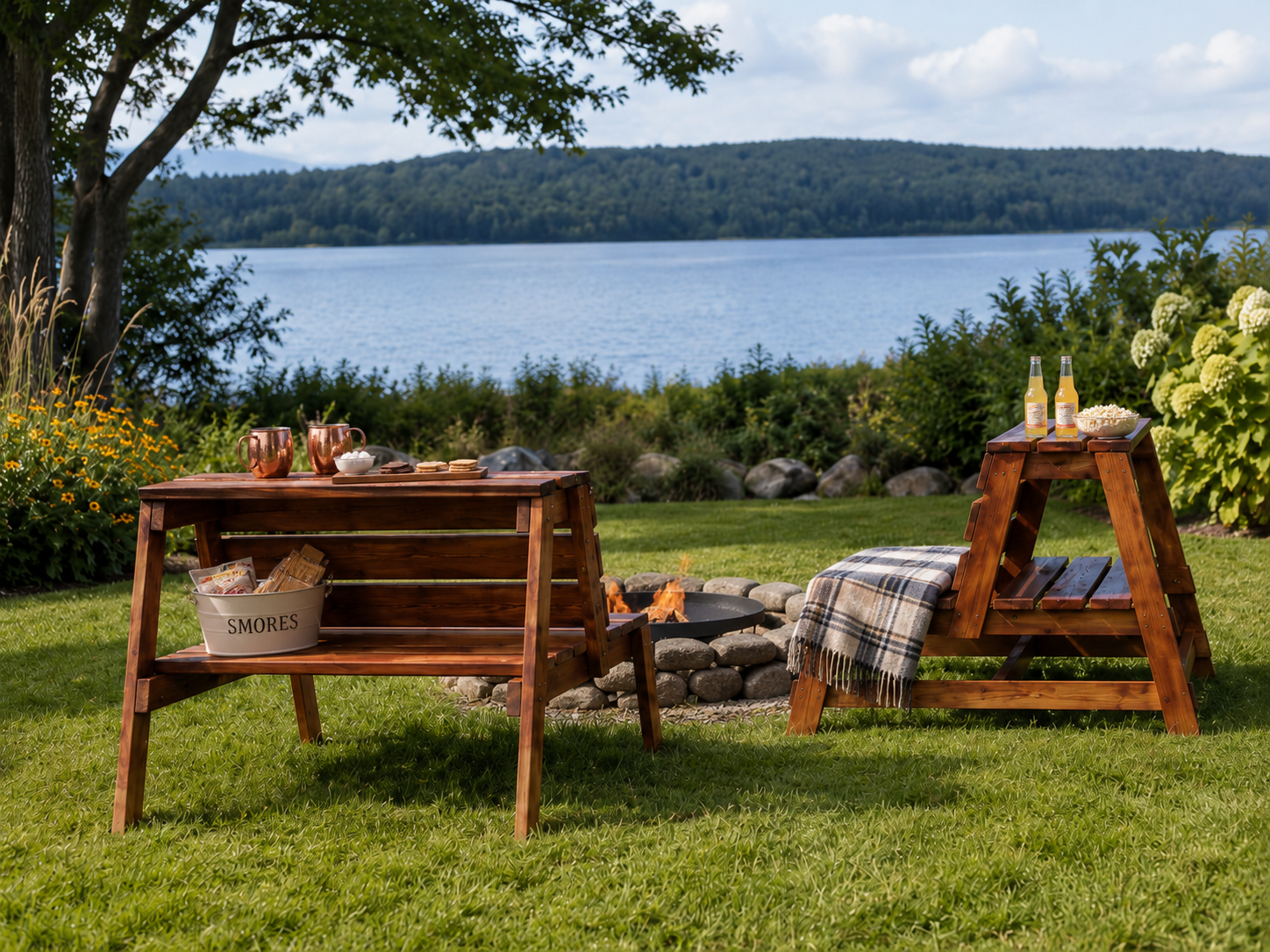 3-in-1 Fire Pit Bench with Table and Storage