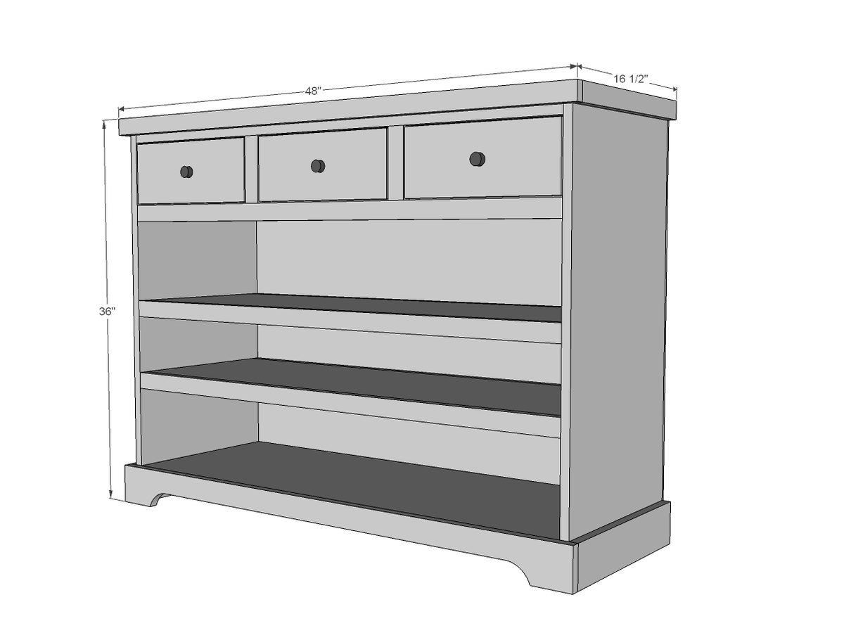3 Drawer Open Shelf Simple Entryway Console dimension diagram 1