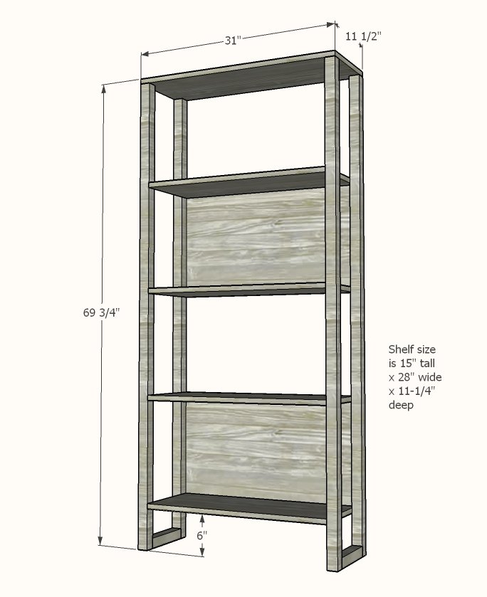 $30 Industrial Bookshelf dimension diagram 1