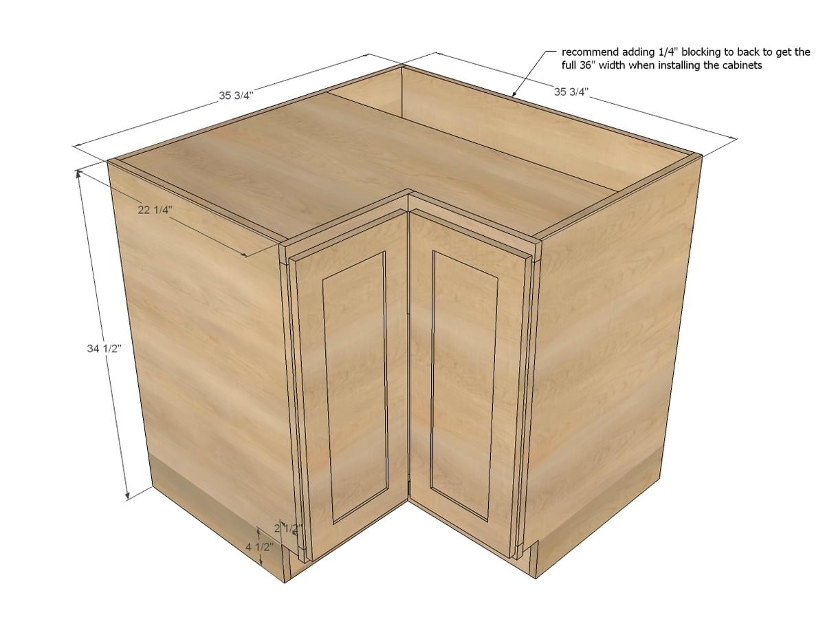 36" Corner Base Pie Cut Kitchen Cabinet dimension diagram 1