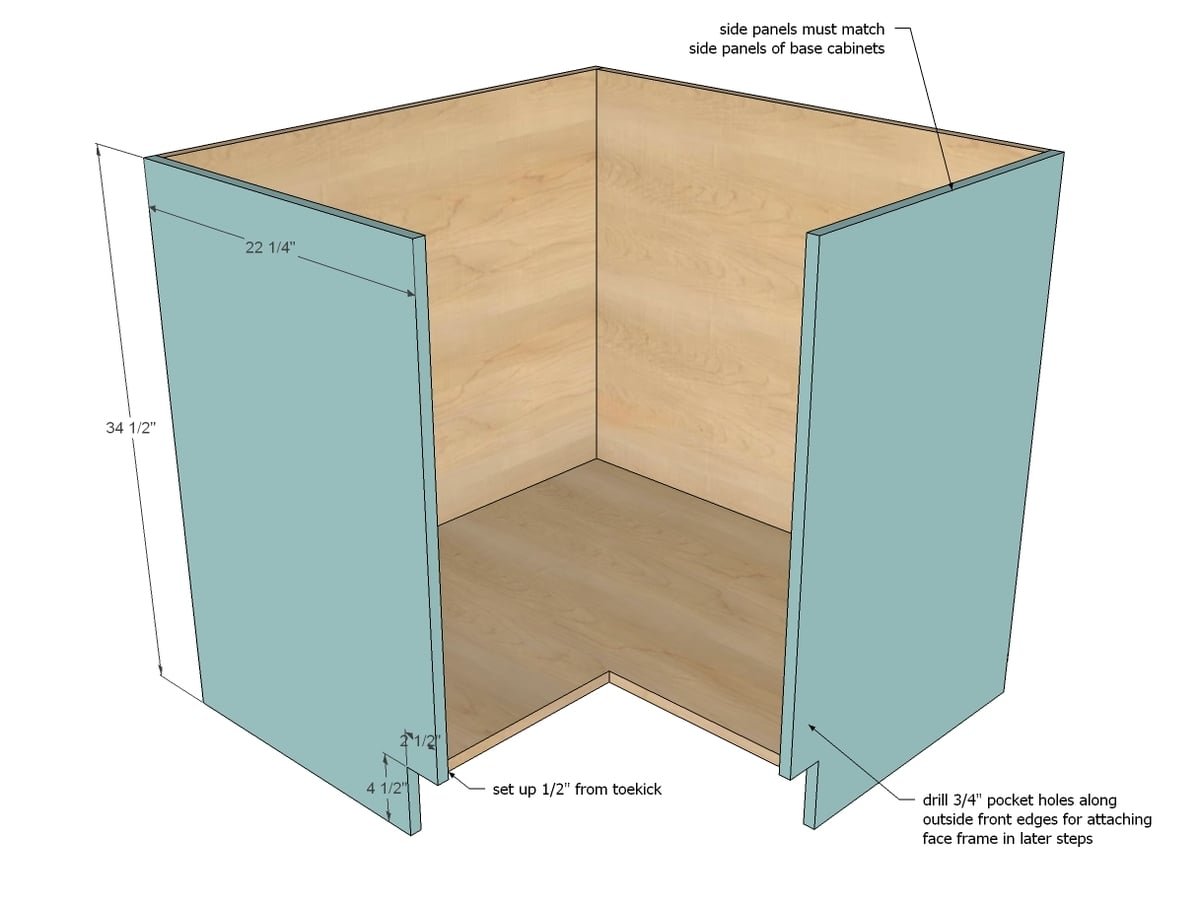 36" Corner Base Pie Cut Kitchen Cabinet — step 3