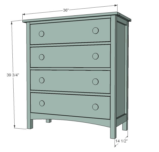 4 Drawer Simple Dresser dimension diagram 1