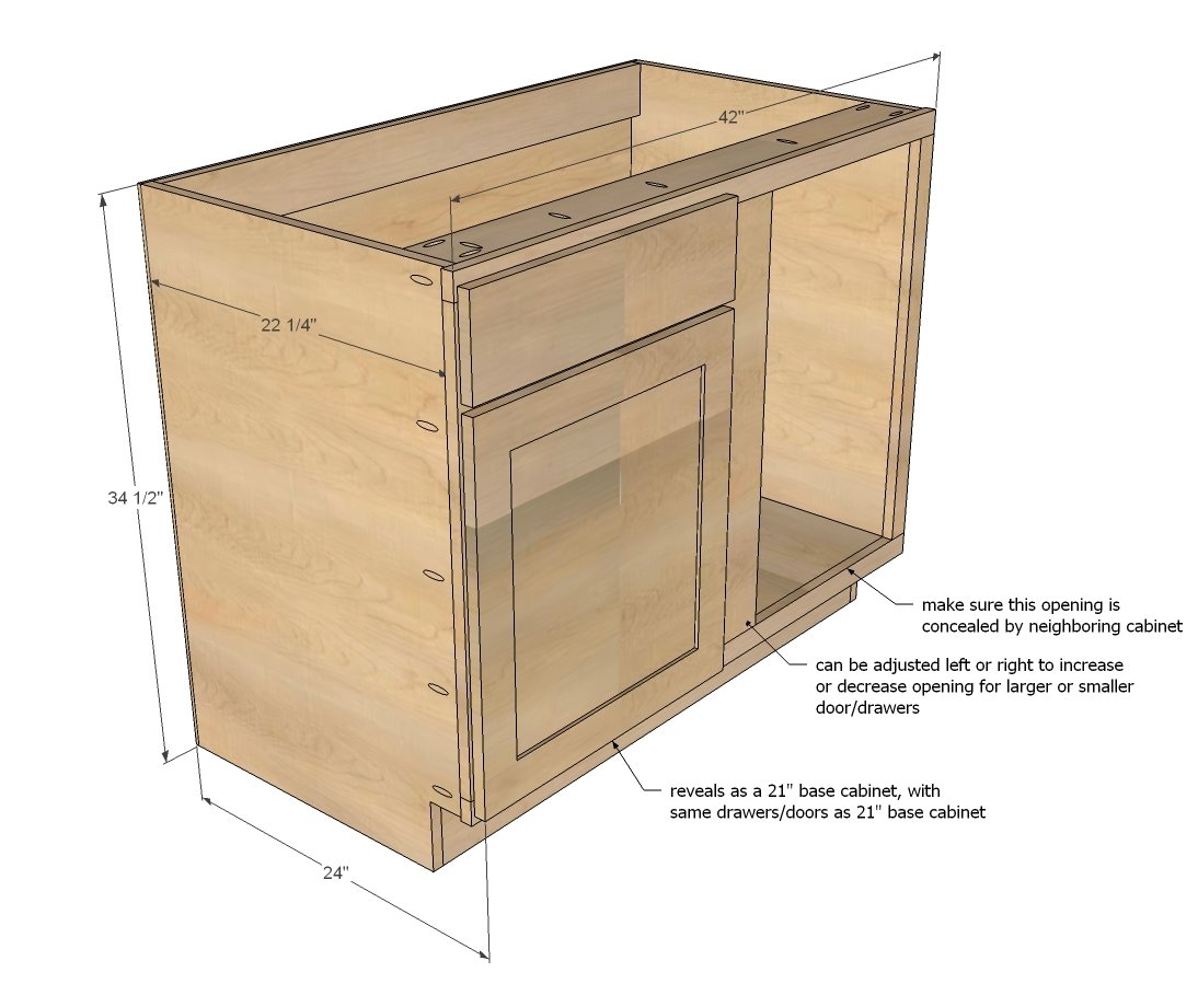 42" Base Blind Corner Cabinet dimension diagram 1