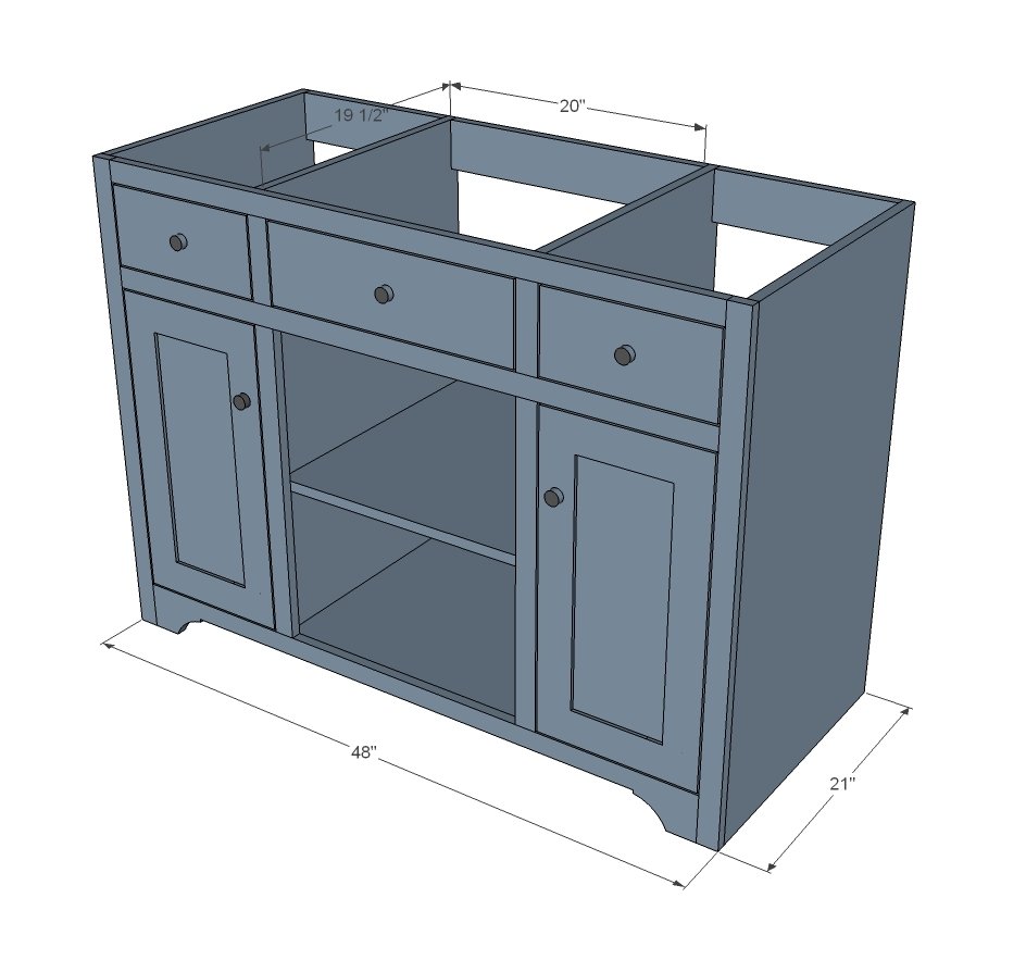 48" Open Shelf Center Bathroom Vanity dimension diagram 1