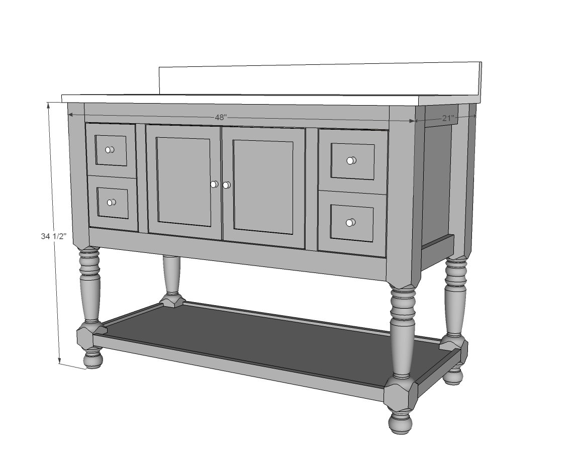 48" Turned Leg Vanity dimension diagram 1