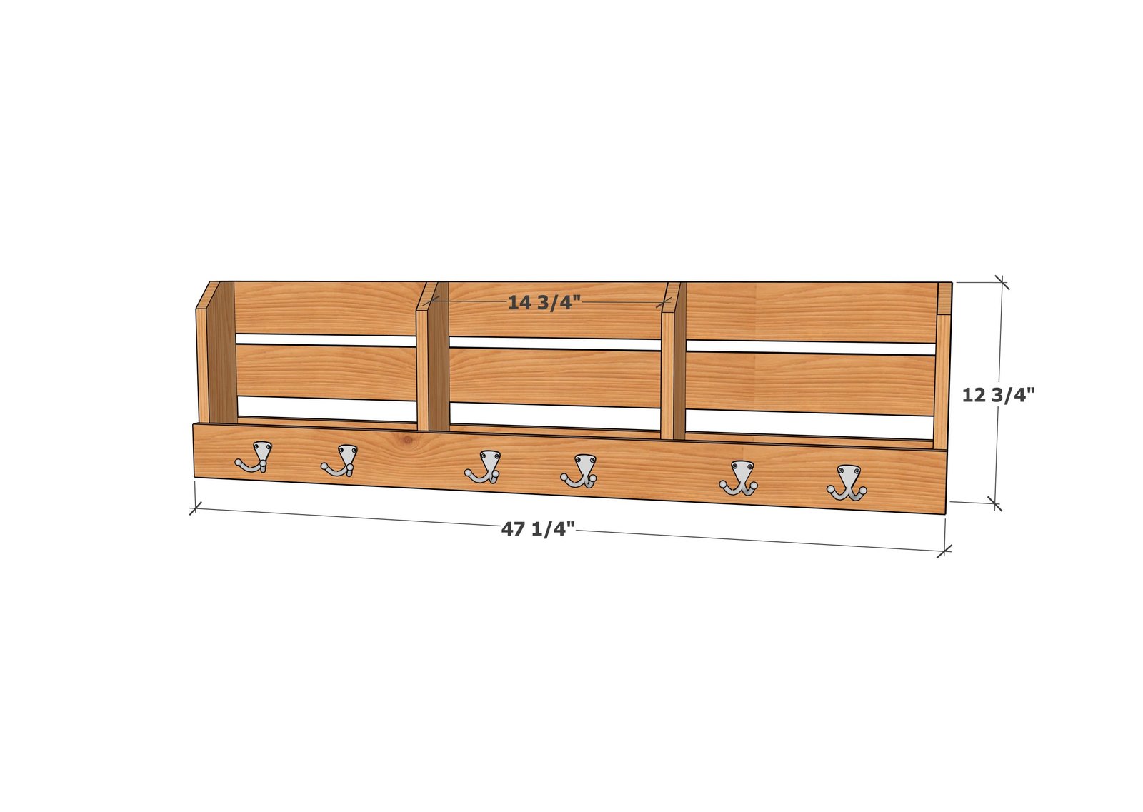 48" Wall Shelf with Hooks dimension diagram 1