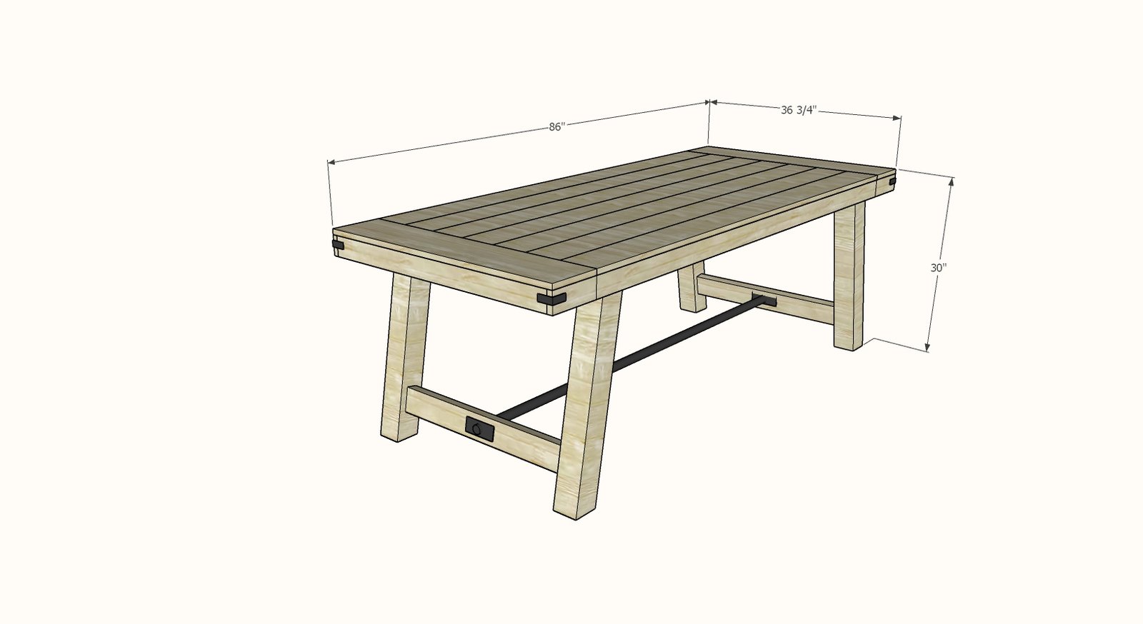 4x4 Leg Industrial Farmhouse Table dimension diagram 1