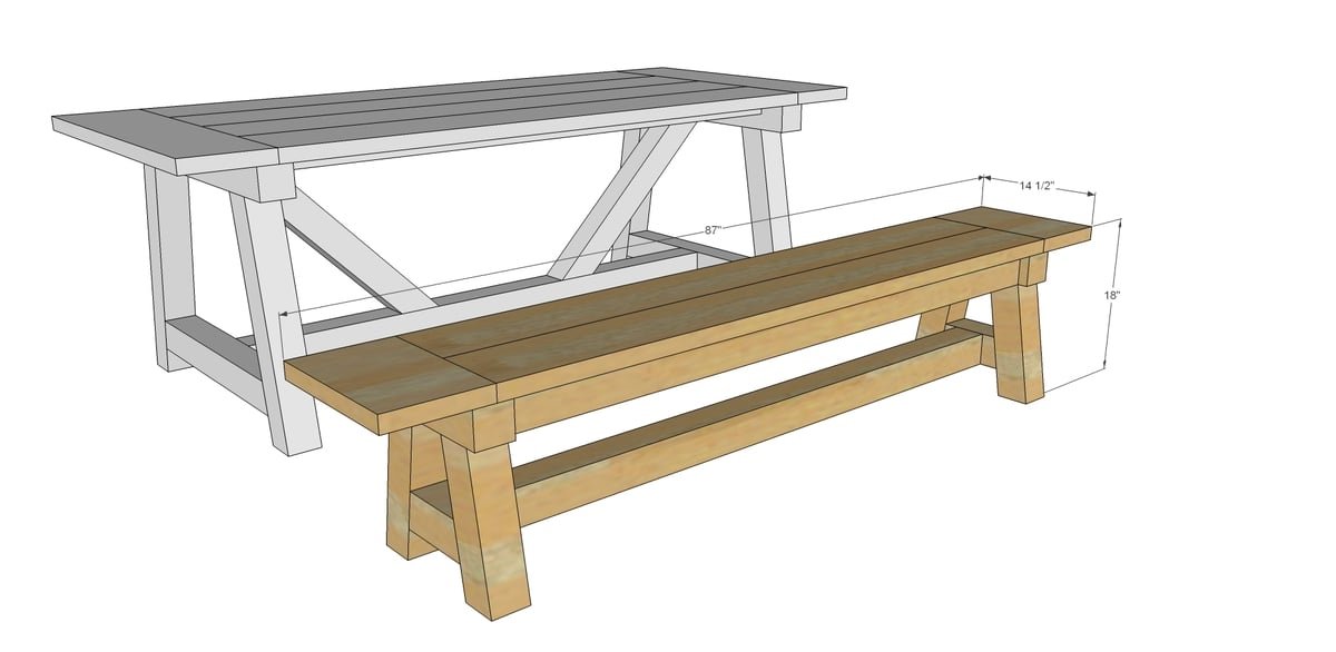 4x4 Truss Beam Bench dimension diagram 1