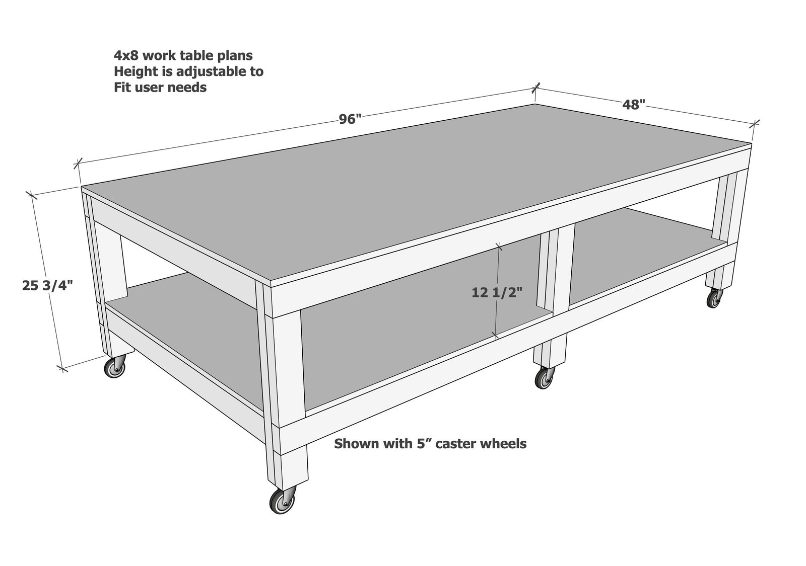 4x8 Work Table dimension diagram 1