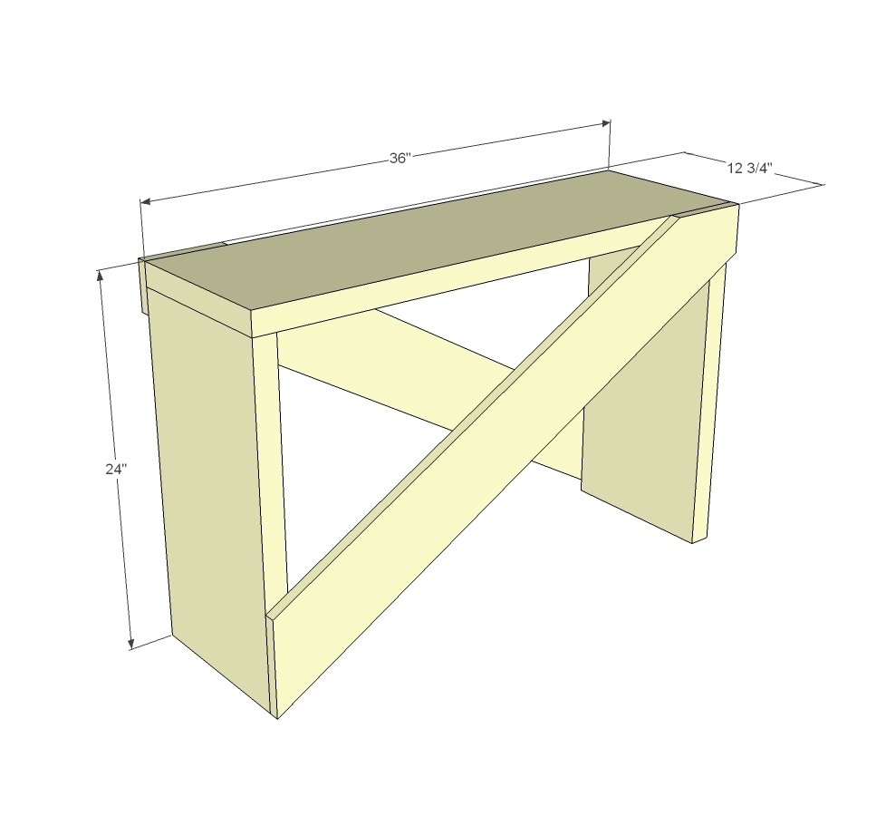 5 Board Cross Brace Console or Side Table dimension diagram 1