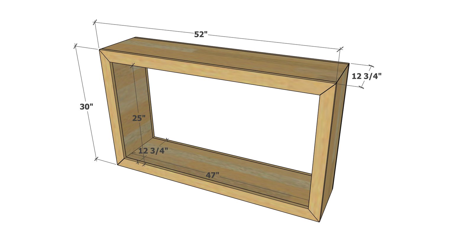52" Waterfall Framed Console dimension diagram 1