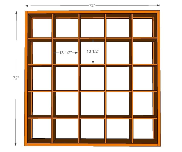 5x5 Storage Cubbies dimension diagram 1