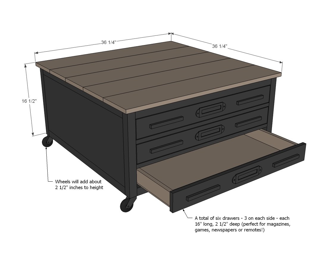 6 Drawer Library Coffee Table dimension diagram 1