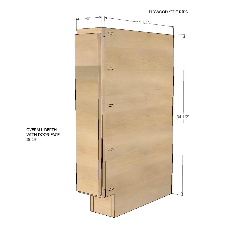 6" Filler Tray Base Cabinet dimension diagram 1