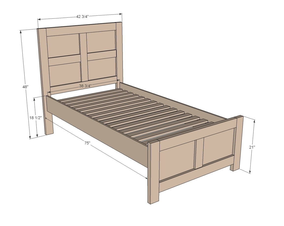 $70 DIY Panel Bed with dimension diagram 1