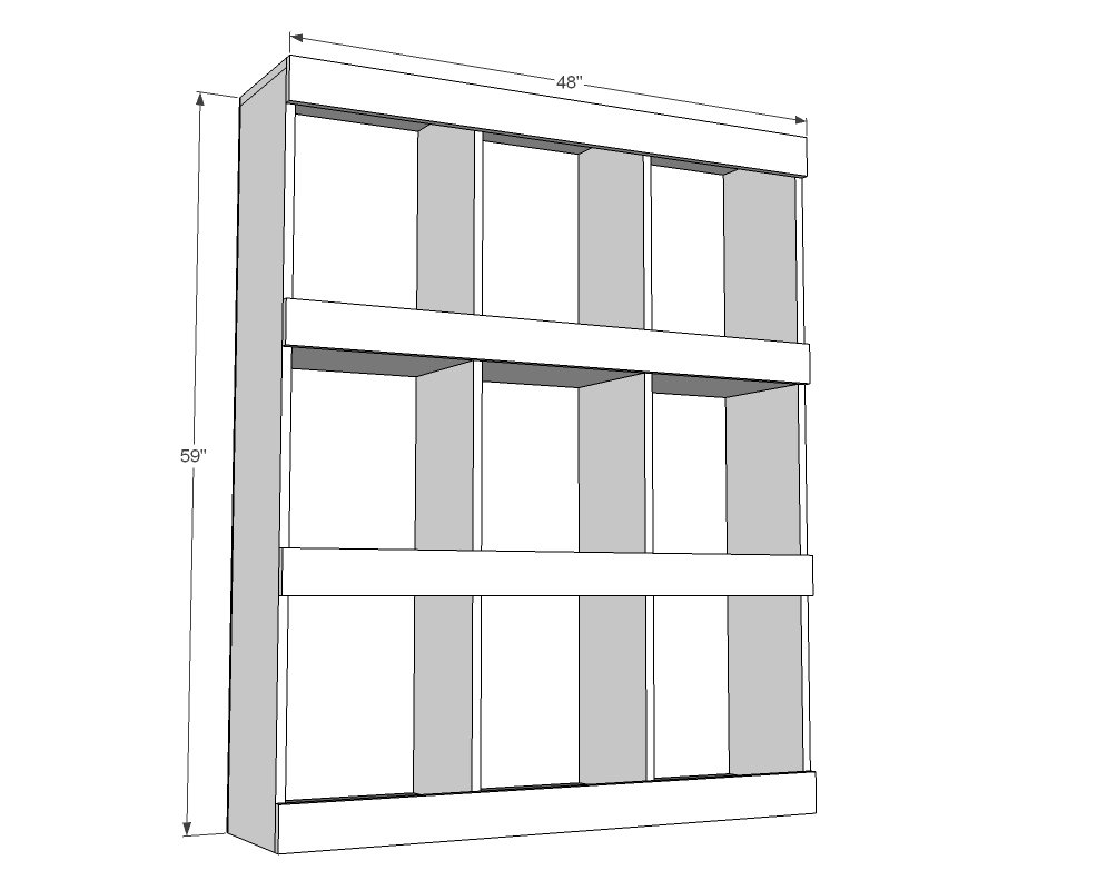 9 Cubby Bookshelf dimension diagram 1