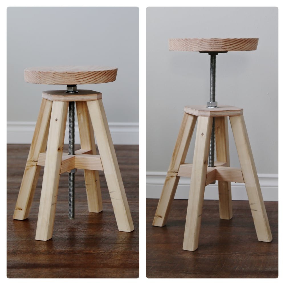 Adjustable Height Wood and Metal Stool