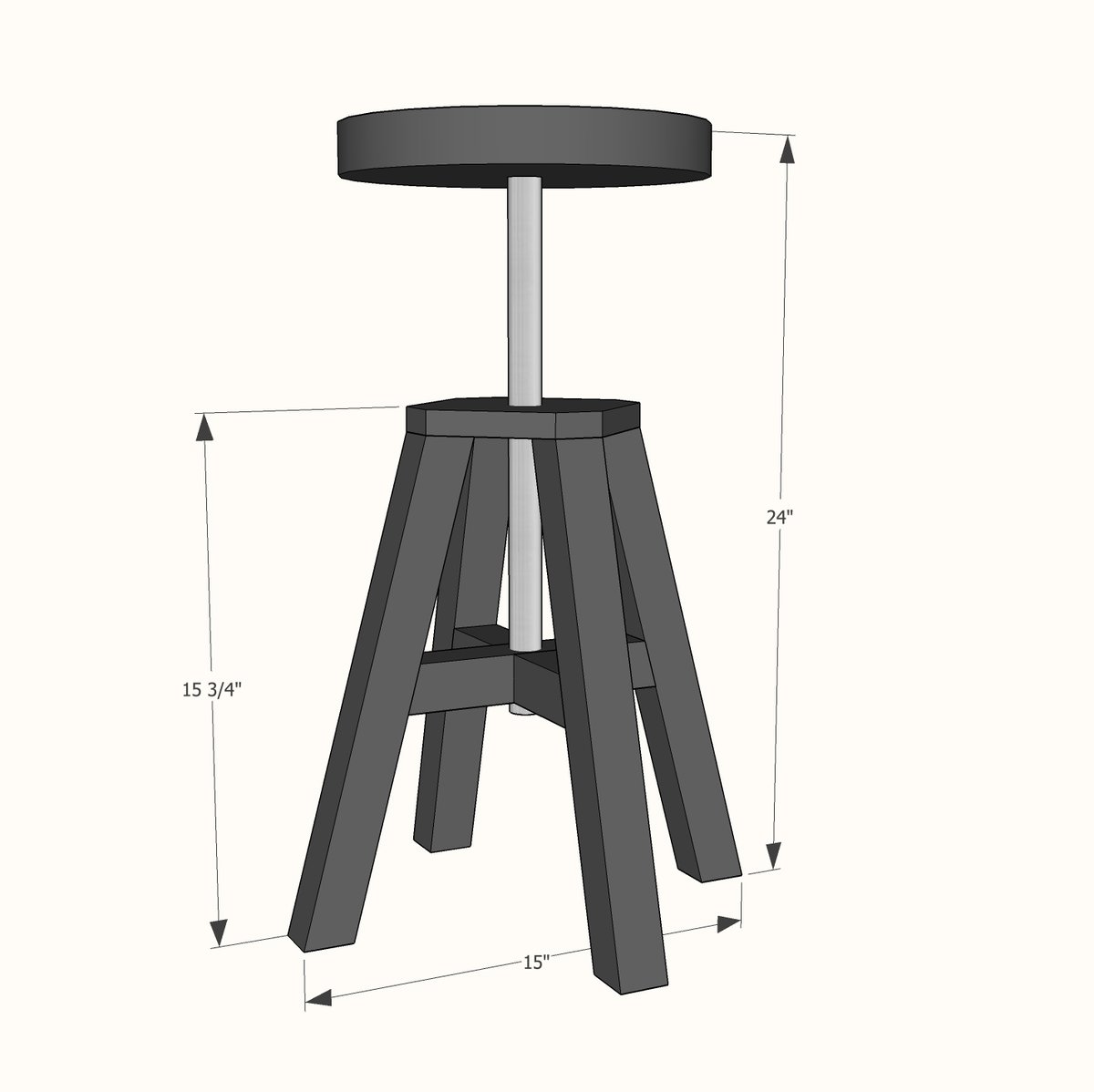 Adjustable Height Wood and Metal Stool dimension diagram 1