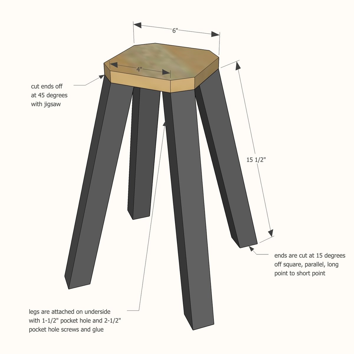 Adjustable Height Wood and Metal Stool — step 1