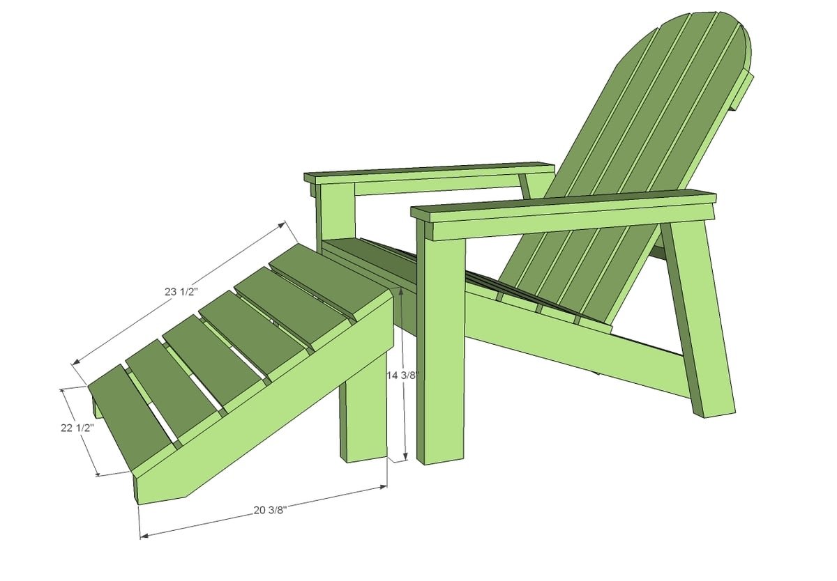Angled Footstool for Adirondack Chair dimension diagram 1