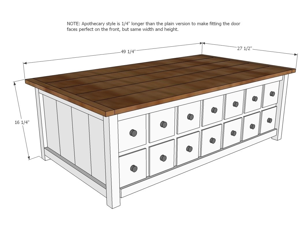 Apothecary Coffee Table with Toybox Trundle dimension diagram 1