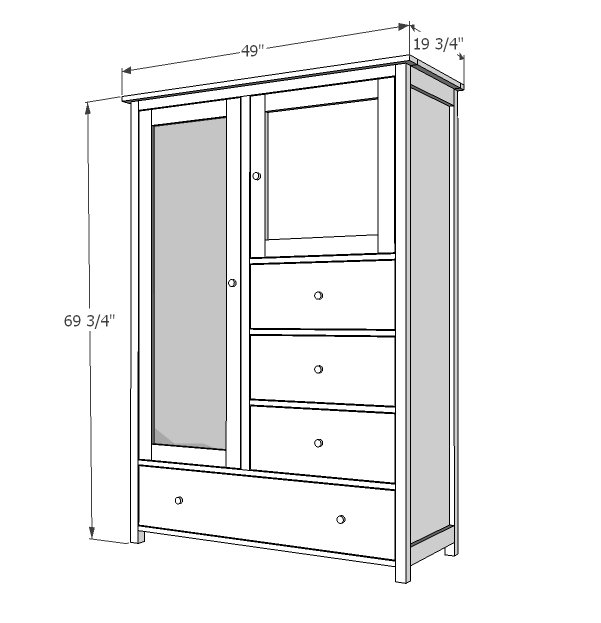 Armoire with Drawers and Mirrored Door dimension diagram 1