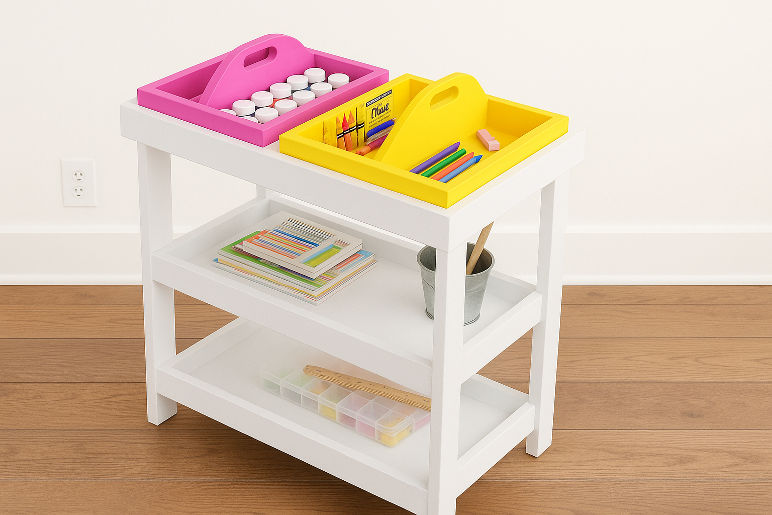 Art Storage Shelf with Caddies