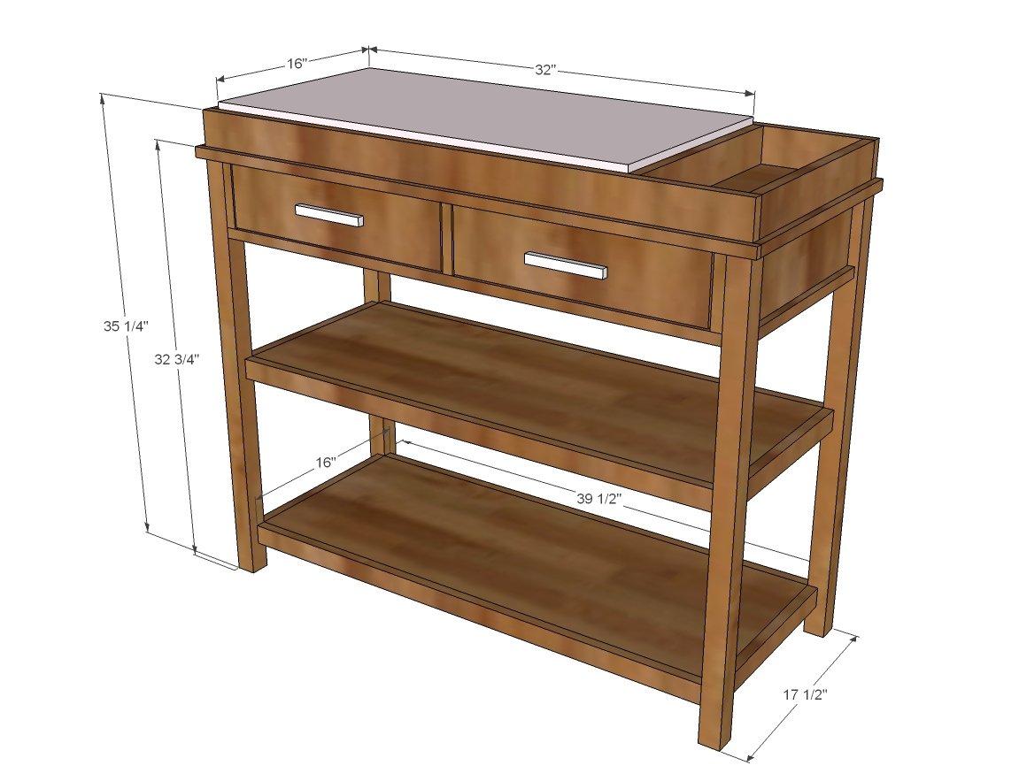 Baby Changing Table with Drawers and Topper dimension diagram 1