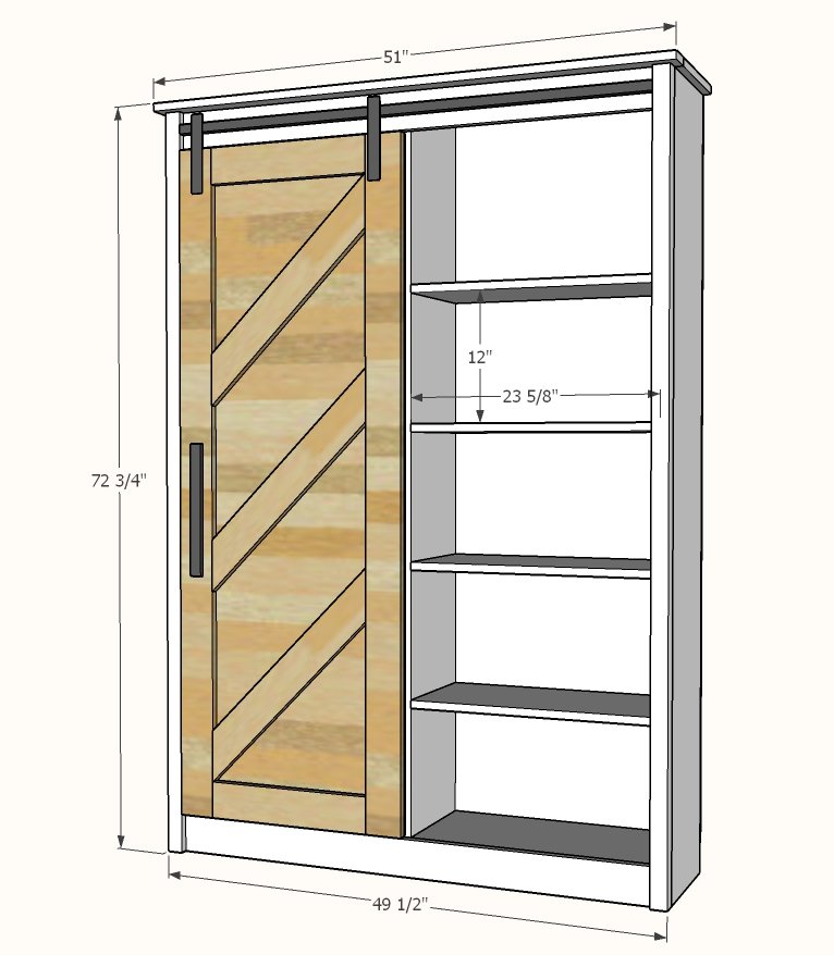 Barn Door Bookcase dimension diagram 1