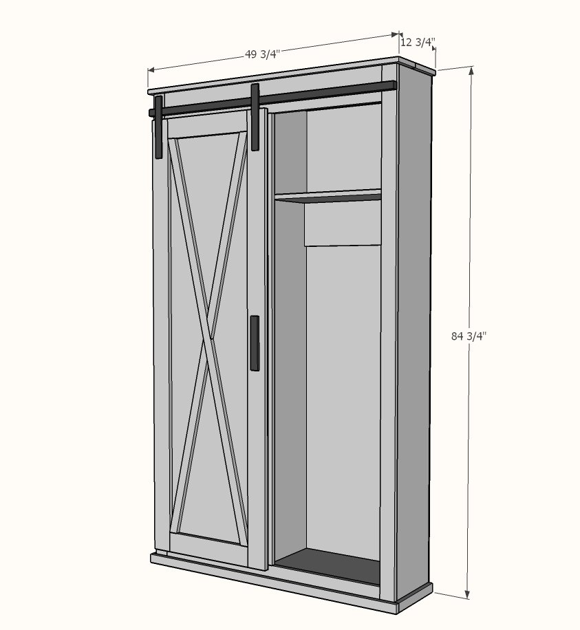 Barn Door Cabinet with Hooks for Entryway dimension diagram 1