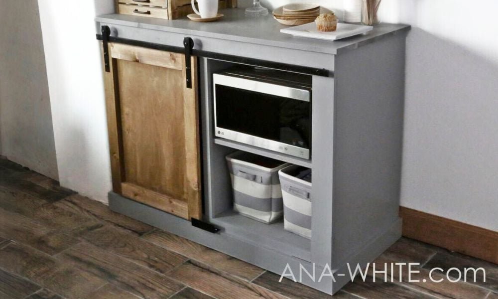 Barn Door Cabinet with Mini Fridge and Microwave